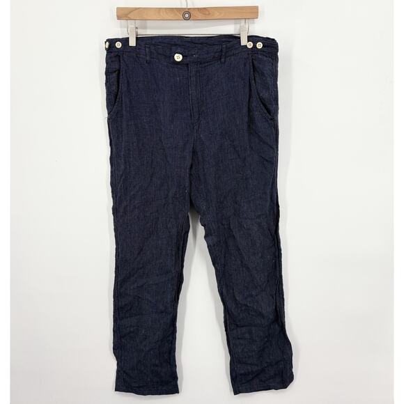 Corridor NY Pants Mens 34 Linen Pinstripe Straight Navy Trouser Light Office USA - Picture 1 of 7